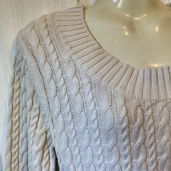 VTG Y2K Faded Glory Original Cotton Sweater Chunky Cable Knit 3/4 Sleeve Women M - Picture 6 of 8